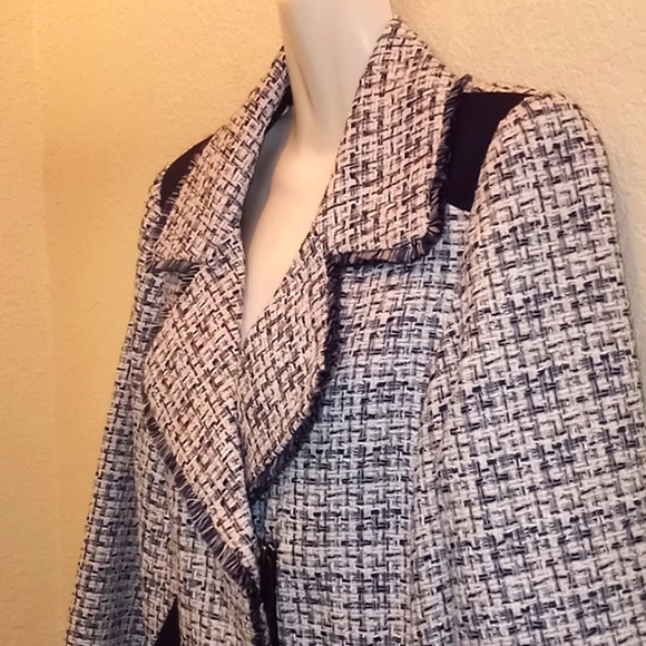 Chico's Moto Tweed Trim Detail Navy Jacket - Picture 3 of 15